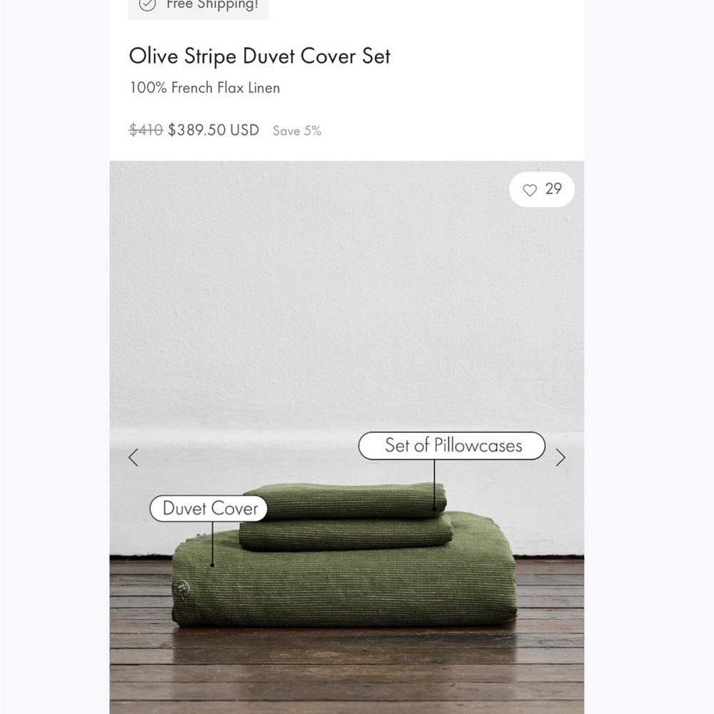 Bed Threads - Olive Stripe Linen Duvet Cover Set